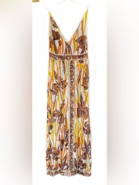 Emilio Pucci Brown Floral Nightgown with Yellow and Cream Accents, M